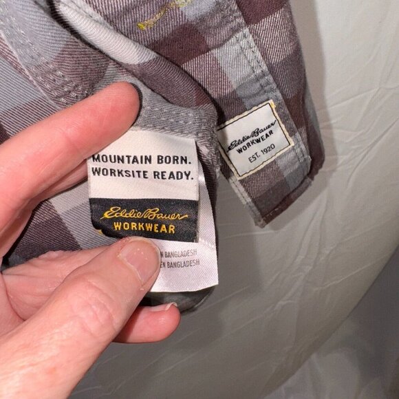 Eddie Bauer Workwear Shirt Mens Large Foreman Fit Brown Gray Plaid - Picture 6 of 9